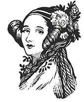 Ada Lovelace Original portrait from Wikipedia Commons: Alfred Edward Chalon Woodcut-style graphic 