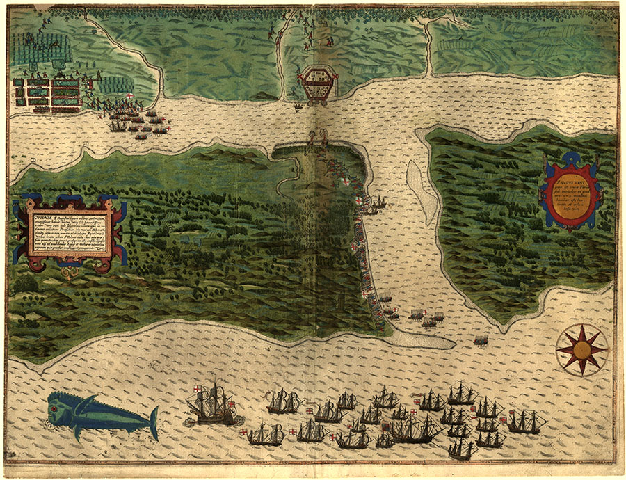 Augustine 1589 vintage historic antique map painting print 21 Boazio Map of St 